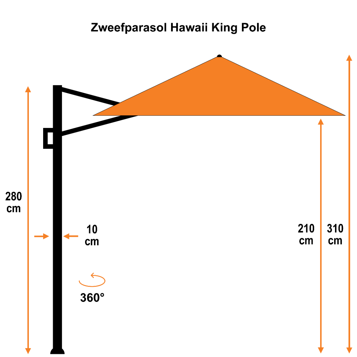Hawaii King pole parasol - 400x400 cm -c. black- zand