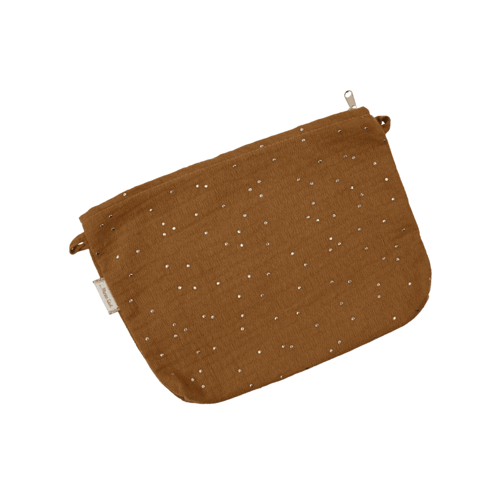 Mini Pochette Tissu Gaze Pois Or Caramel