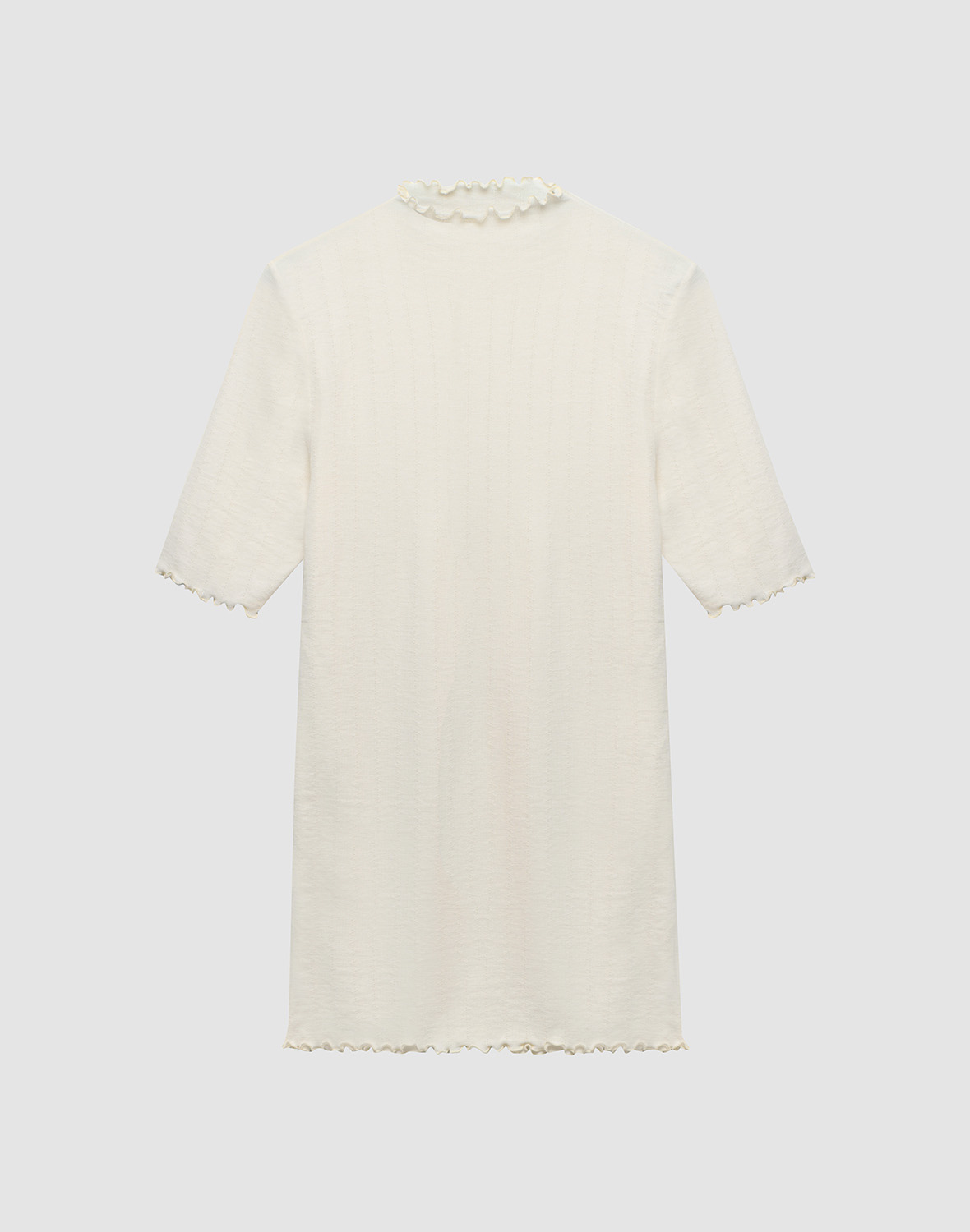 Pointelle T-shirt met hoge hals van merinowol/zijde voor dames