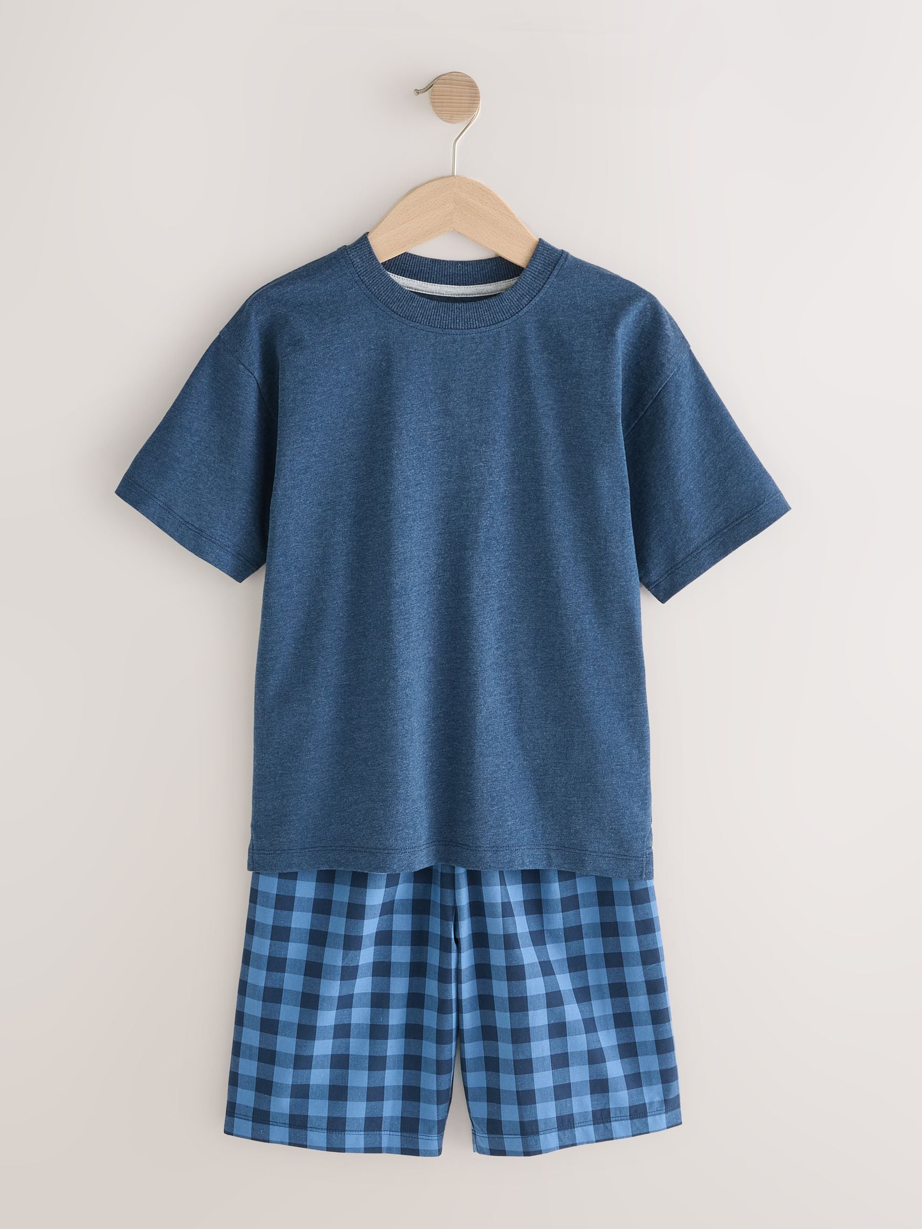Marineblauw/grijs - 2 Pack Geweven Ruit Oversized Pyjama's (3-16jr)