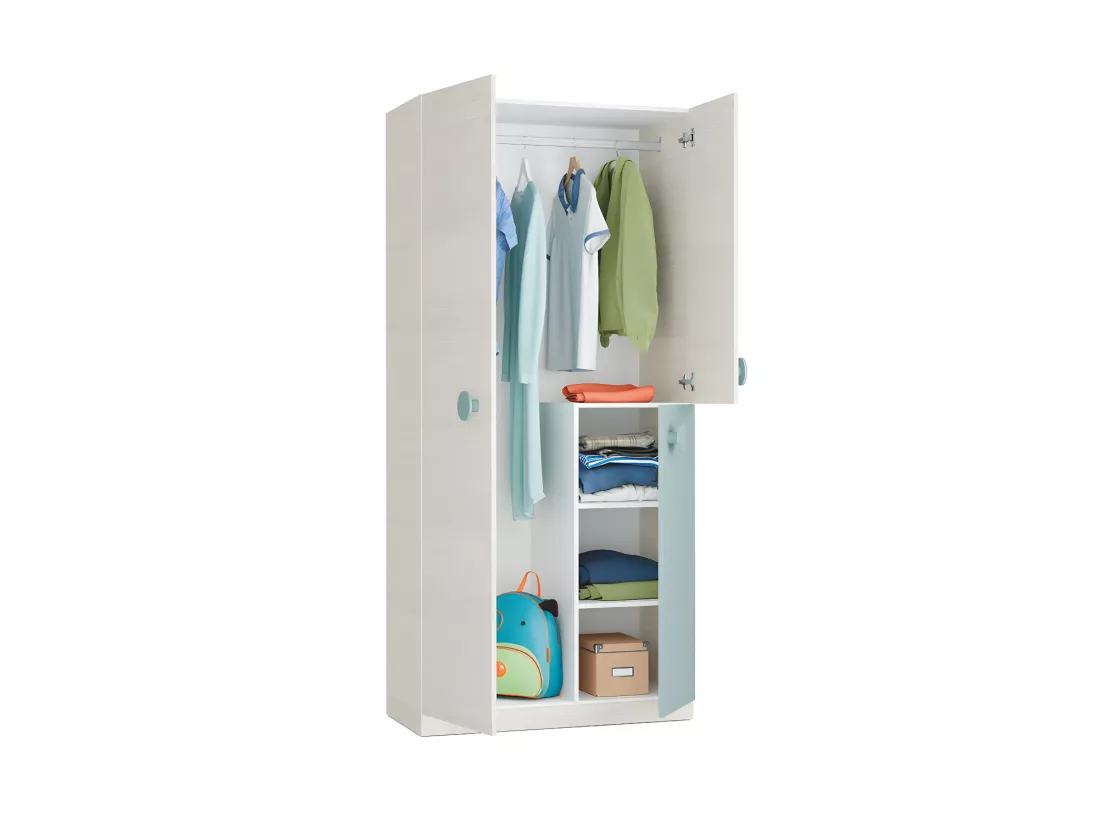 Armoire 3 portes battantes Bois blanchi/Vert - MONTEREY - L 90 x l 52 x H 200 cm