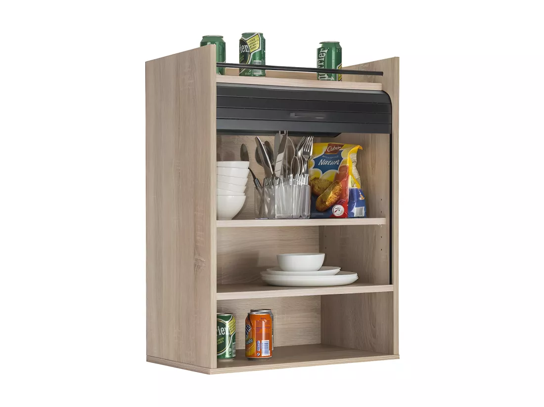 Meuble de rangement de cuisine à rideau Bois/Noir - LUKE