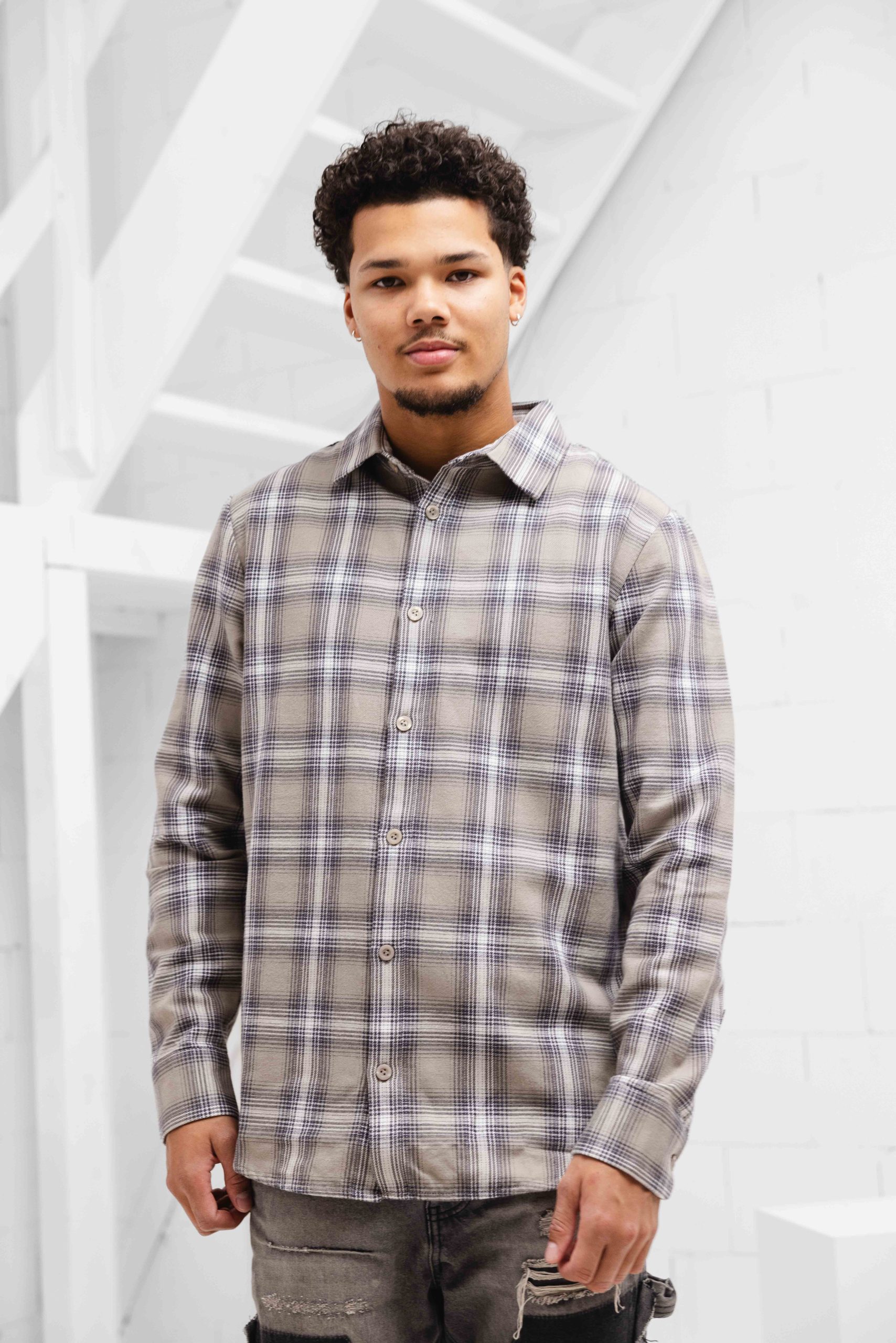 Pure Path Twill Checked Overhemd Heren Bruin