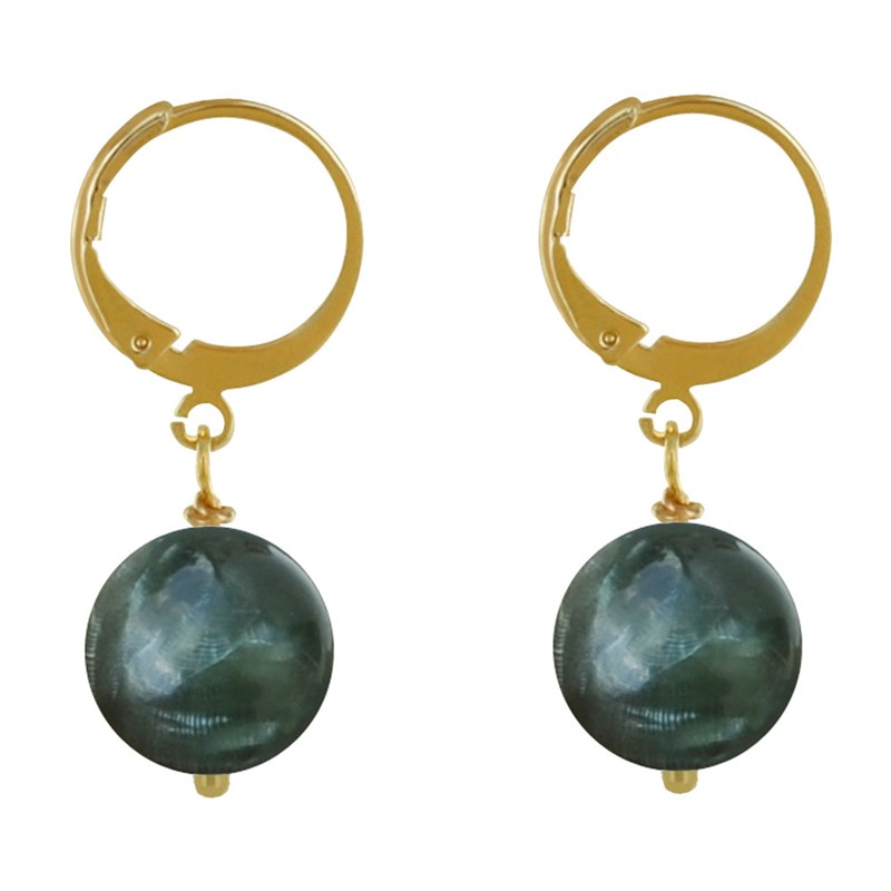 Boucles d'Oreilles Mini Créoles Plaqué Or et Perle de Séraphinite