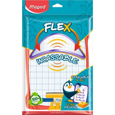 Maped - Kit ardoise blanche incassable - avec feutre et effaceur - double face grands carreaux (seyes) - disponible dans différentes couleurs