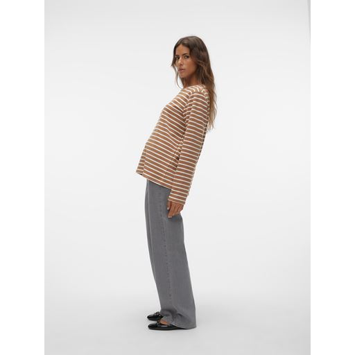 Vero Moda Mathilde Langærmet T-shirt, Snow White/Brown, S
