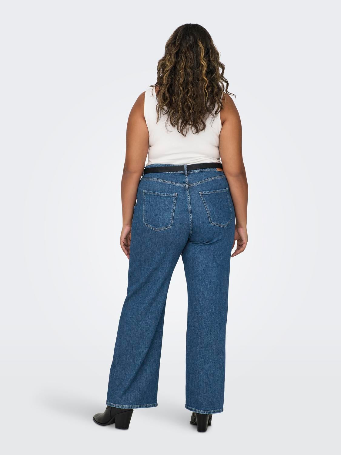 CARHOPE Hohe Taille Weiter Beinschnitt Jeans Dark Blue Denim
