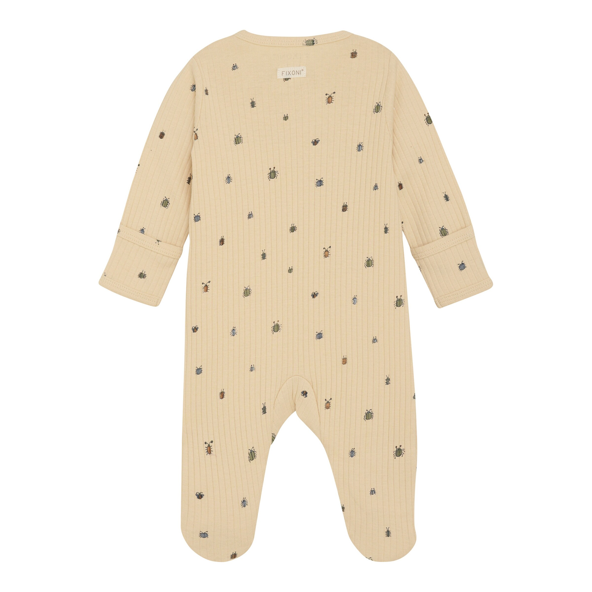 Fixoni Schlafoverall mit Fuß Käfer Rippqualität beige/bunt