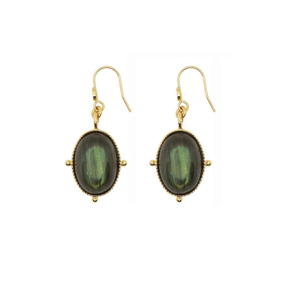 Boucles pierre labradorite dorées à l'or fin 24k NEW CALYPSO