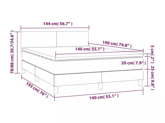 Sommier tapissier matelas et LED Bleu foncé 140x190 cm Velours