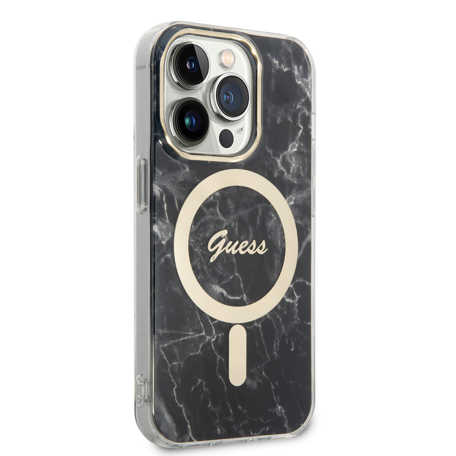 2in1 Bundle iPhone 14 Pro MagSafe Hardcase Hülle Marble Print   MagSafe USB-C Charger (GUBPP14LHMEACSK) - Schwarz