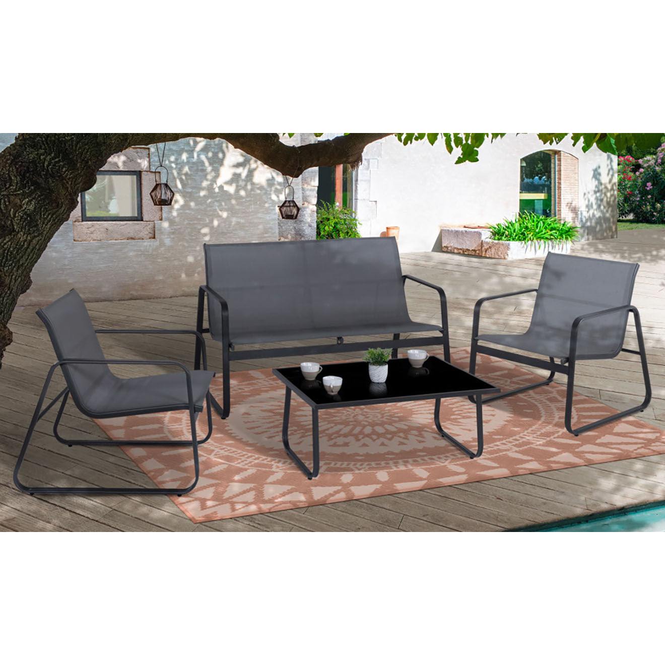 Pratik Garden Salon de jardin textilène 2 places gris
