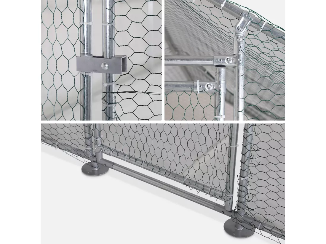 Enclos pour poulailler 12m² - Babette - Volière en acier galvanisé. toit imperméable et anti UV. porte avec loquet. enclos pour animaux 4x3m