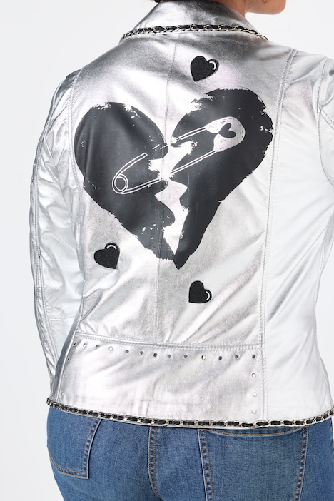 Leder-Bikerjacke, echtes Leder,  Beschichtung, Rücken-Print