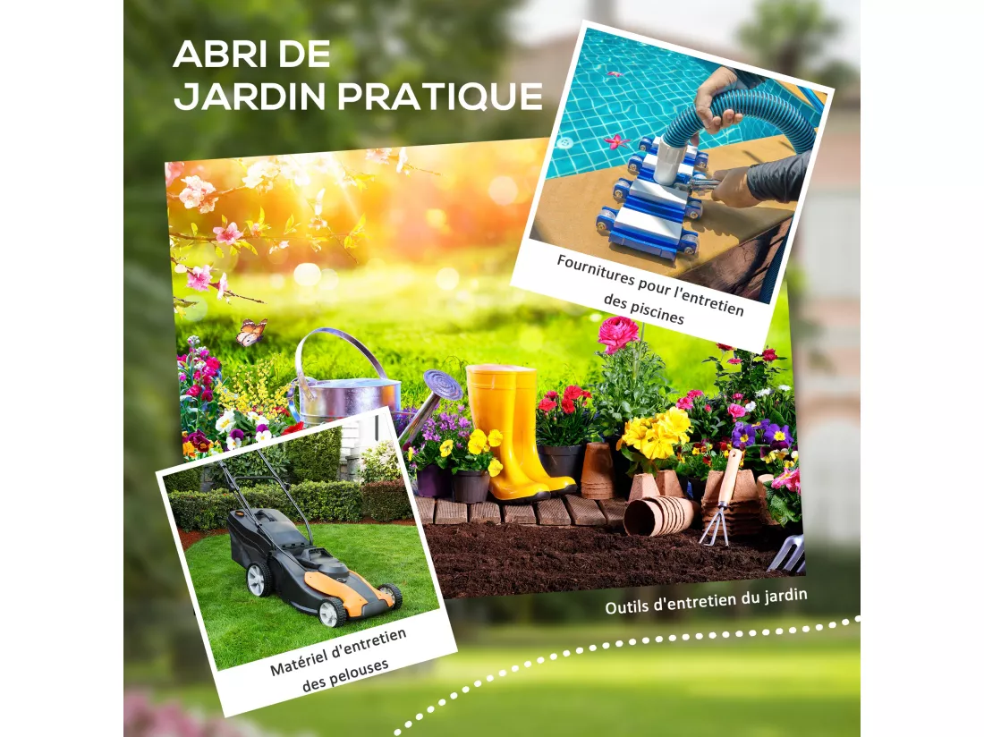 Abri de jardin cabanon 2,12 m² - 2 portes, fenêtre, aération, toit double pente - résine PP gris