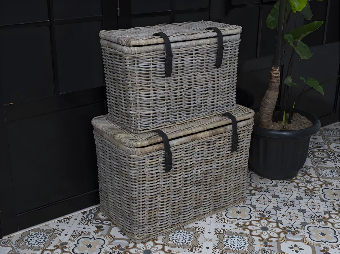Lot de 2 malles en kubu NEFTA - L80 x P45 x H55 cm et L70 x P35 x H45 cm - Gris naturel