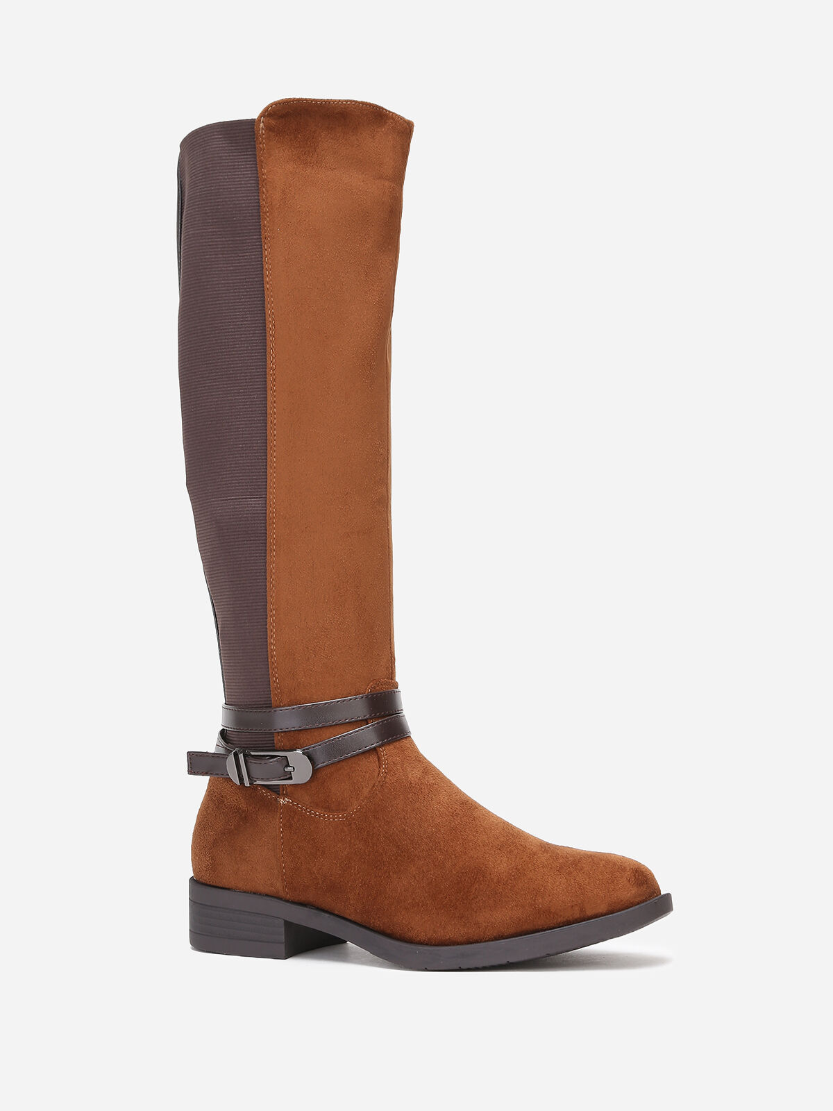 Bottes cavalières en suédine à brides- Camel