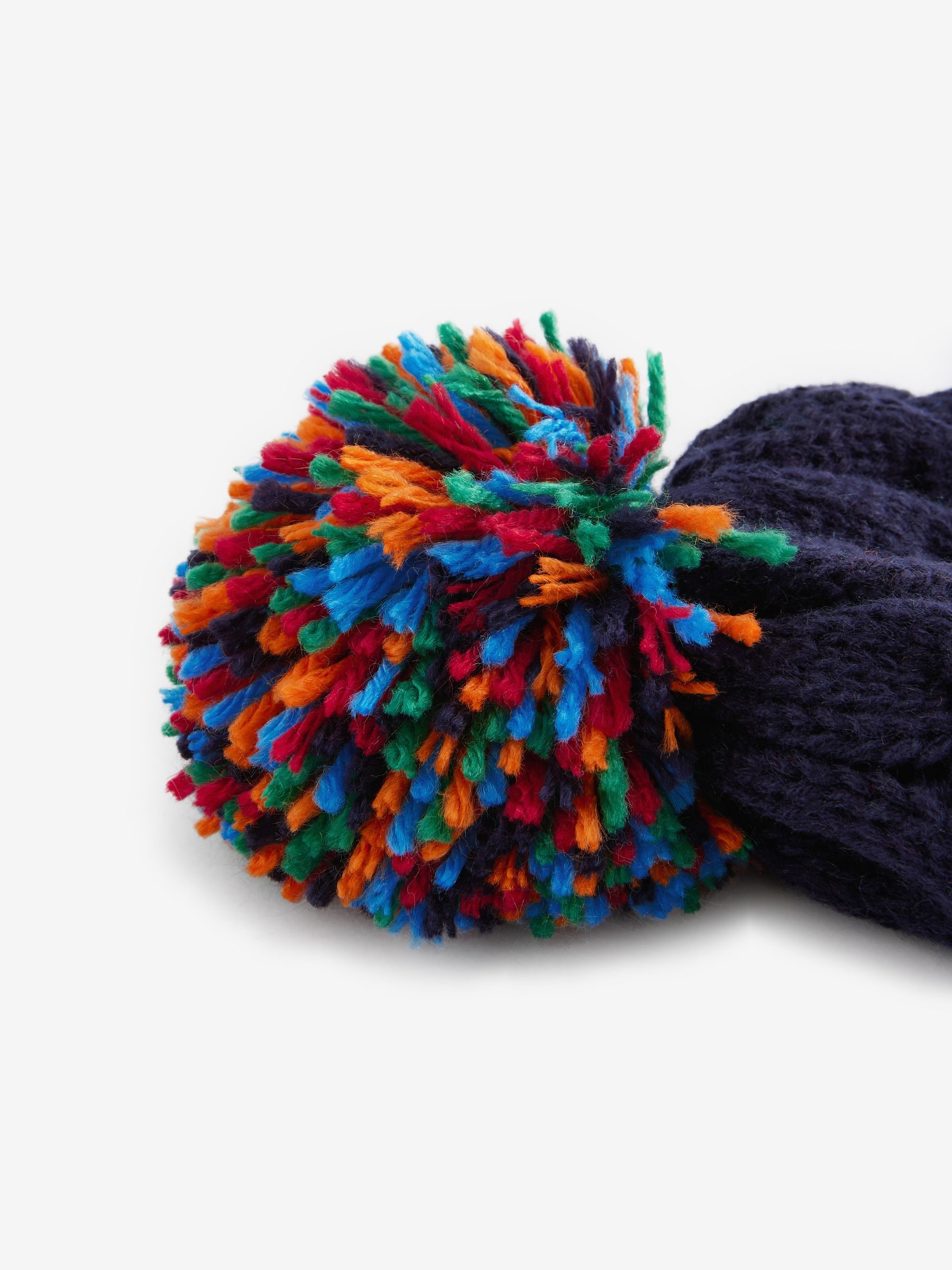 Marineblauw regenboog geribbeld - Beanie-muts met pompon (3mnd-16jr)