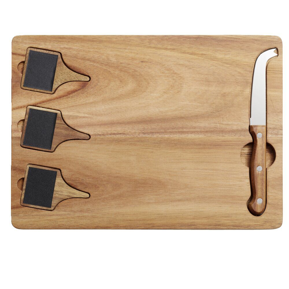Plateau à fromage en bois avec couteau et 3 pancartes