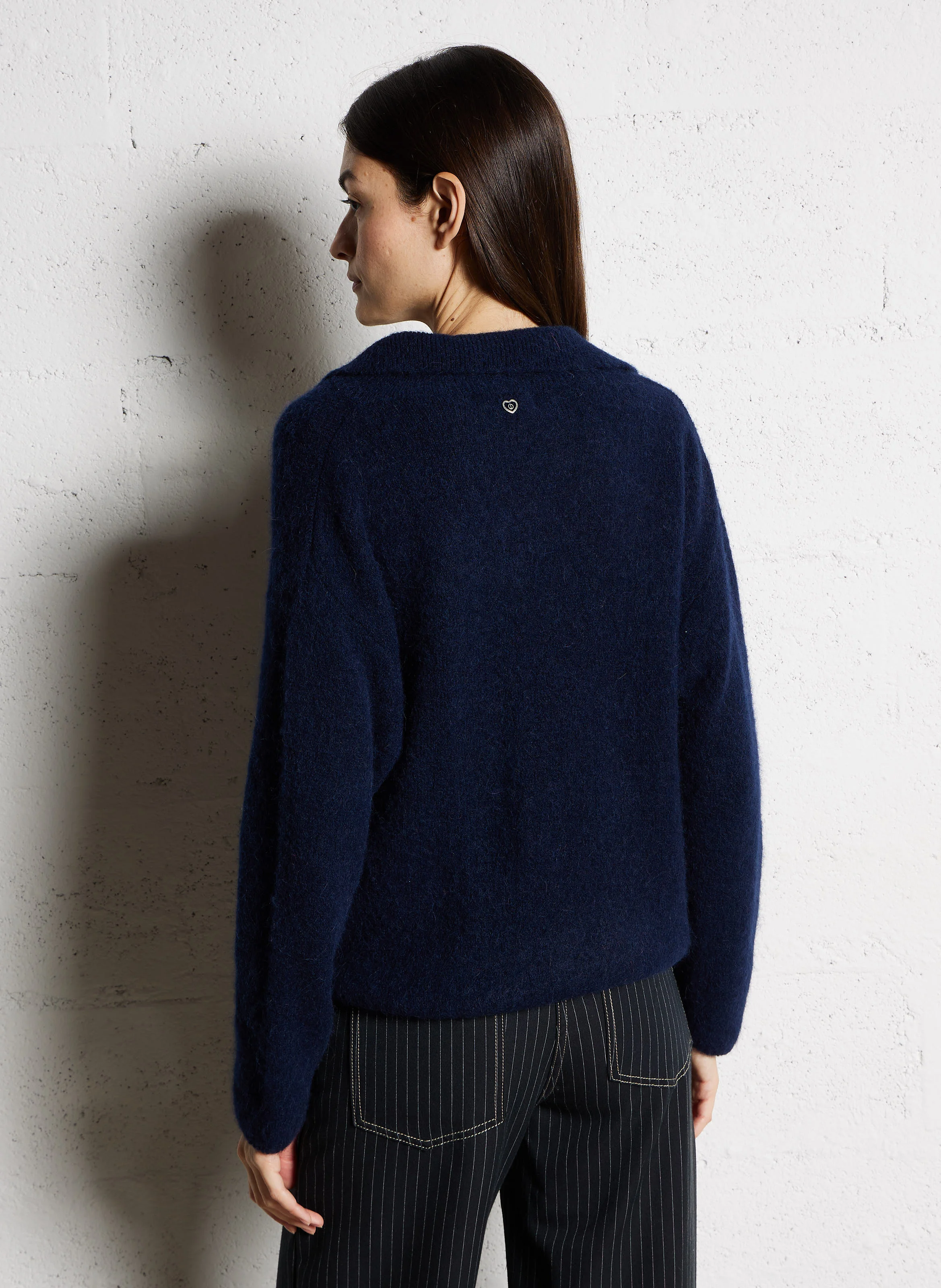Pull col polo en laine mélangée | Bleu