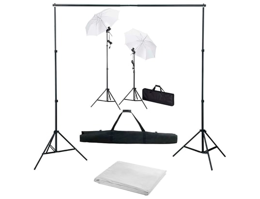 VIDAXL - Flash Kit de studio photo avec toile de fond lampes et parapluies