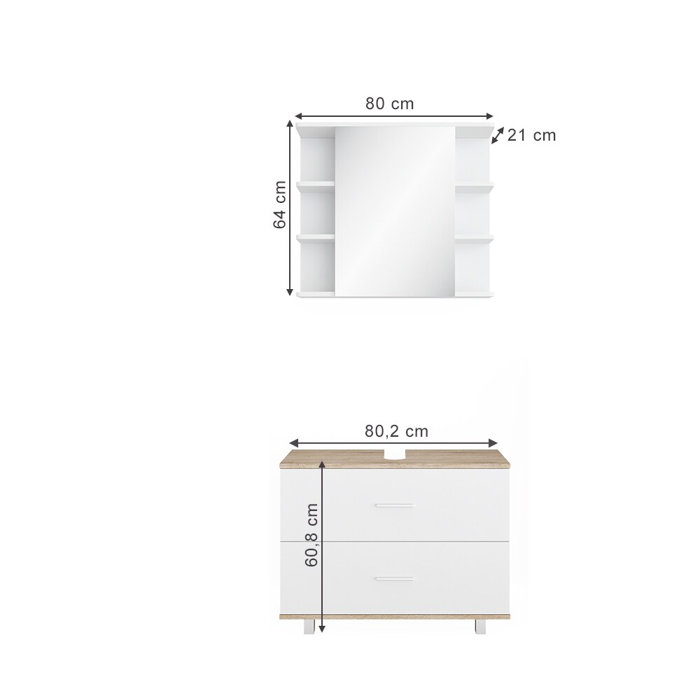 VICCO Badmöbel Set ILIAS Weiß Eiche Bad Spiegel Unterschrank Badschrank