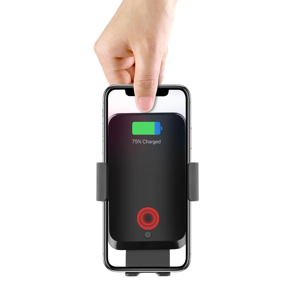 (10W) Qi Wireless Fast Charge Auto KFZ Halterung (C18) Ladegerät   Lüftungsgitter Befestigung mit Automatik Infrarotsensor - Schwarz