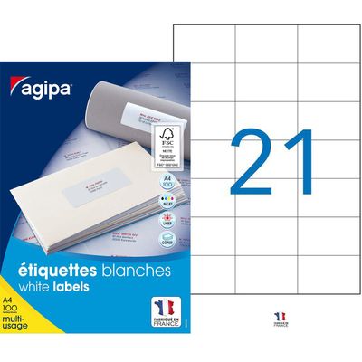Apli Agipa - 2100 Étiquettes adhésives blanches multi-usages - 70 x 42,4 mm - coins droits - réf 101044