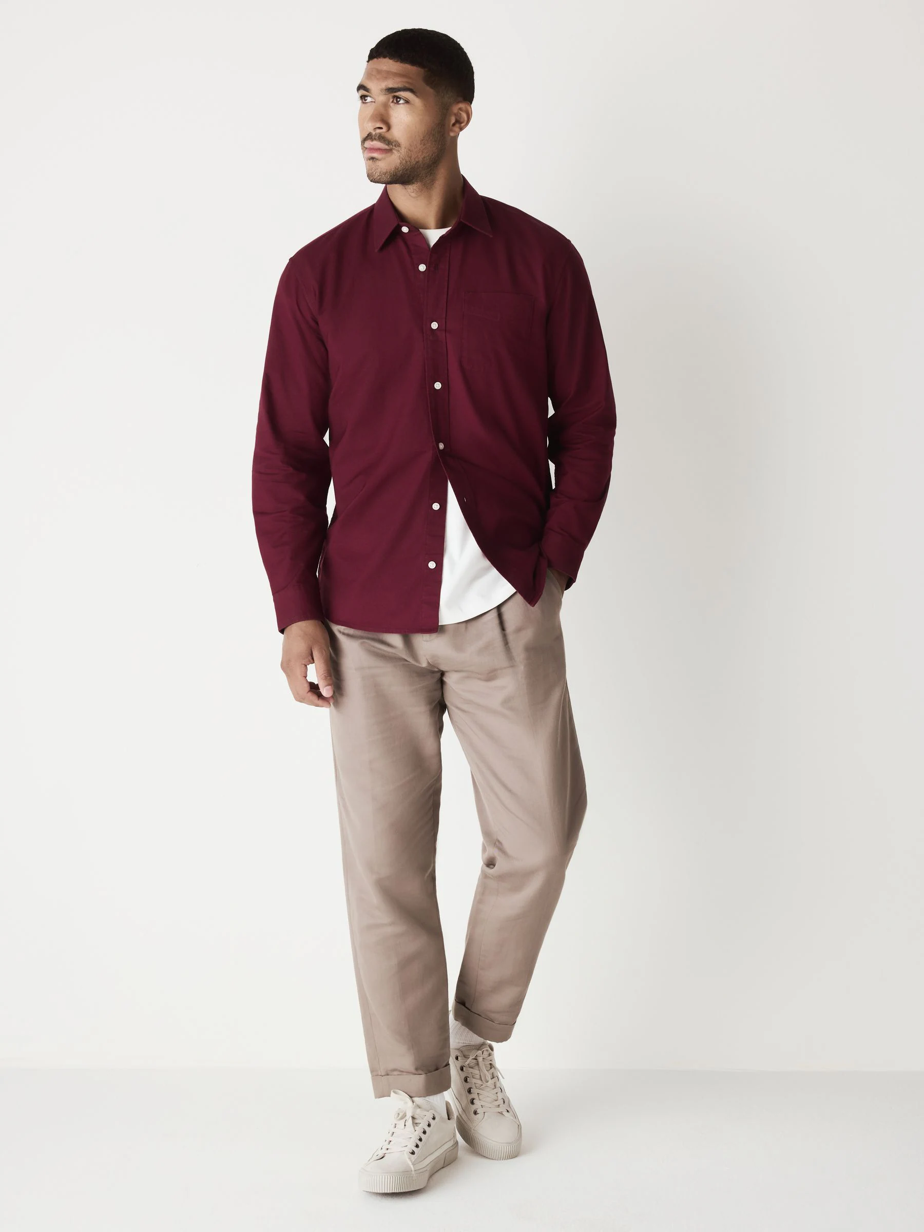 Bordeauxrood - Slim Fit - Oxford-hemd met lange mouwen