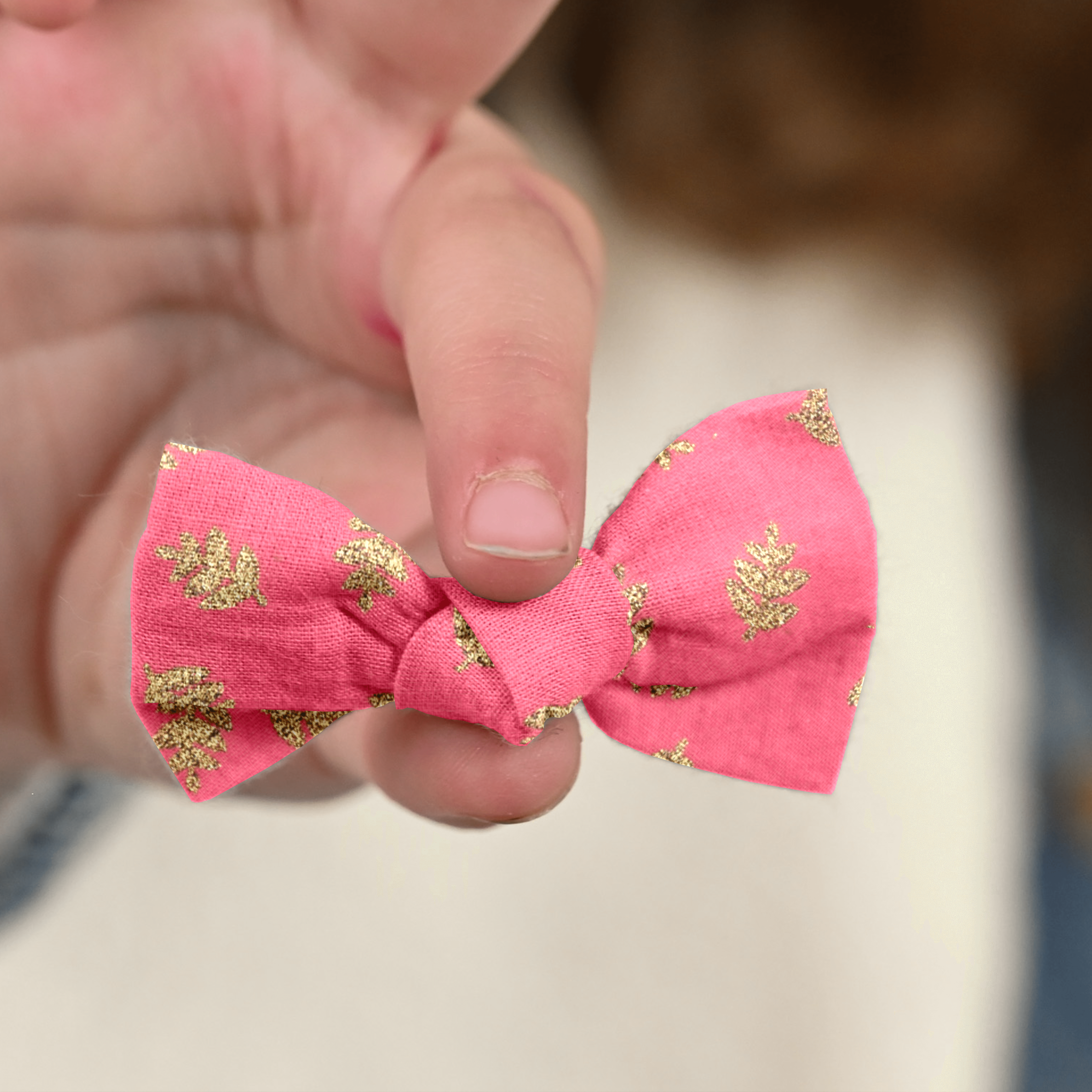 Barrette Petit Noeud Feuillage Or Rose