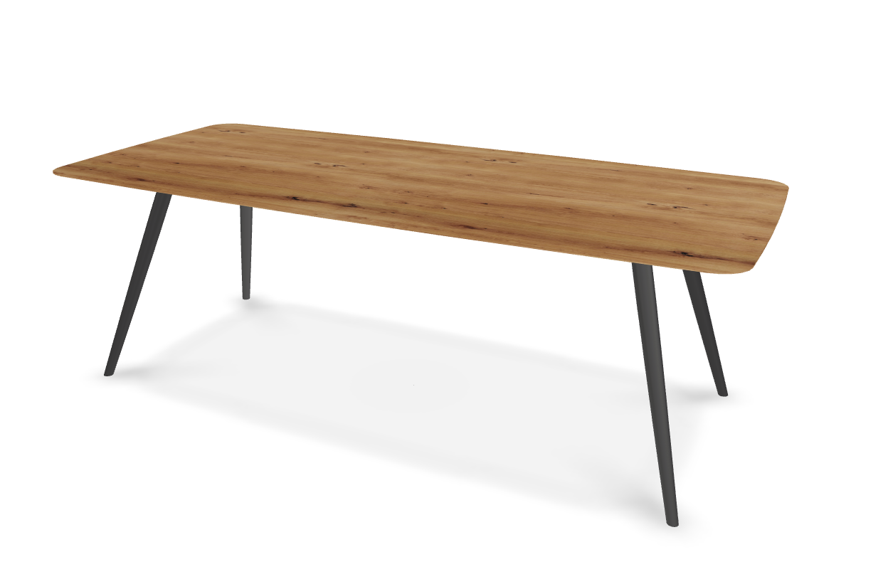 They & Me eettafel Joy – bootsvorm – eiken rustiek lak– onderstel RAL9017 verkeerszwart 220 x 100 x 75 | Eiken Rustiek Lak | Rechte Verjongde | Frame RAL9017 Verkeerszwart