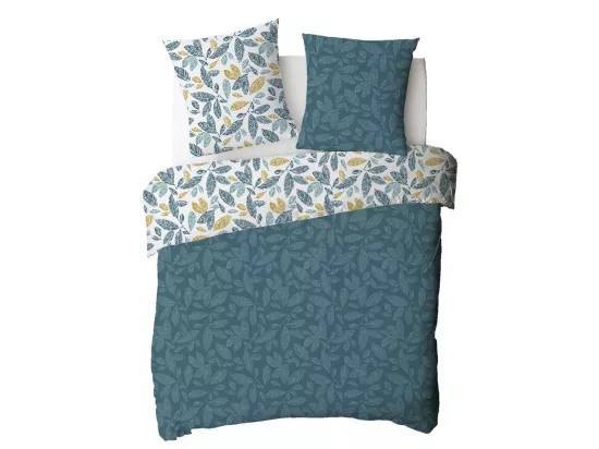 Parure de lit 2 personnes en coton 57 fils imprimé bleu 260x240cm