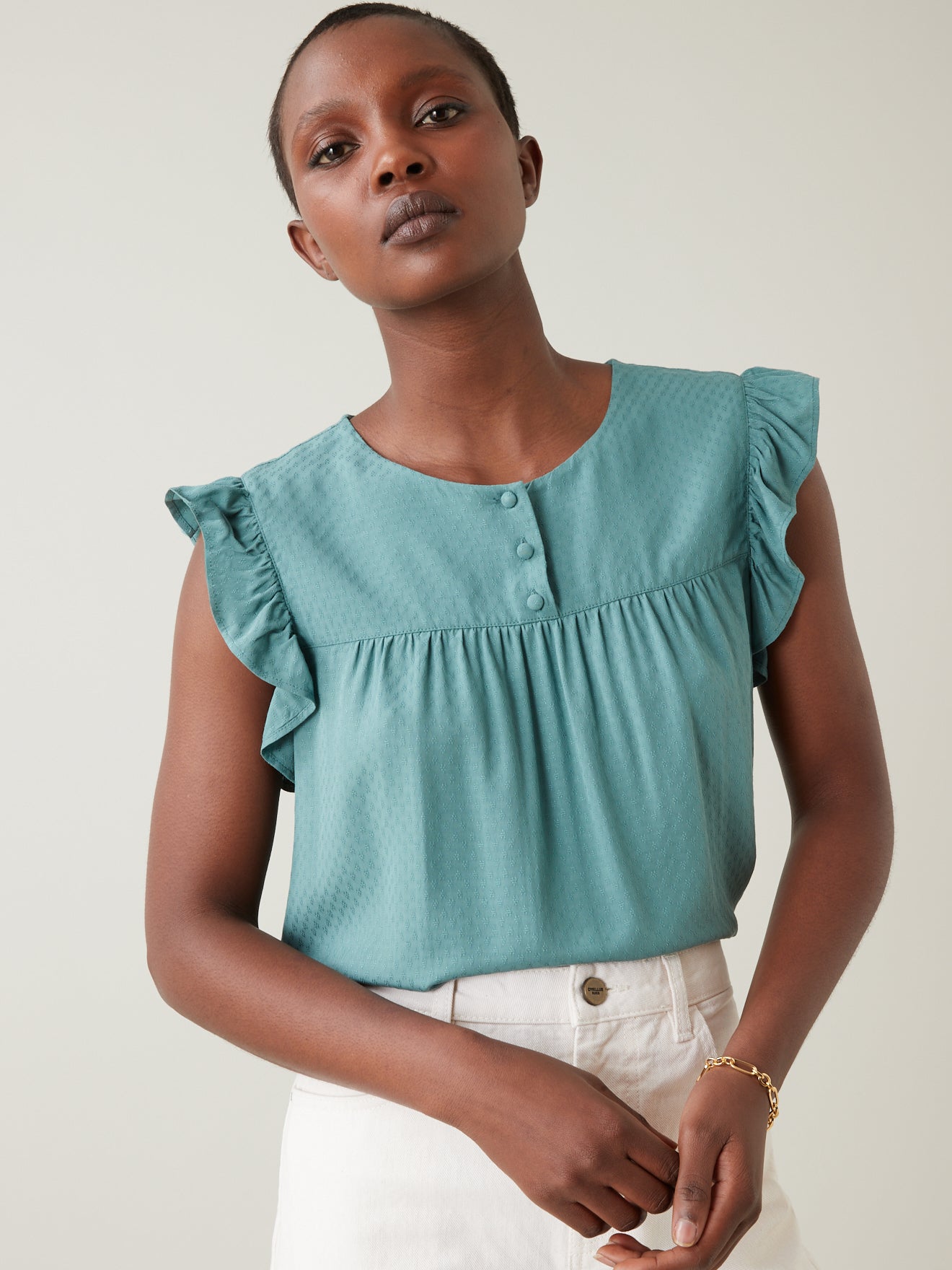 Top sans manches femme en viscose dobby