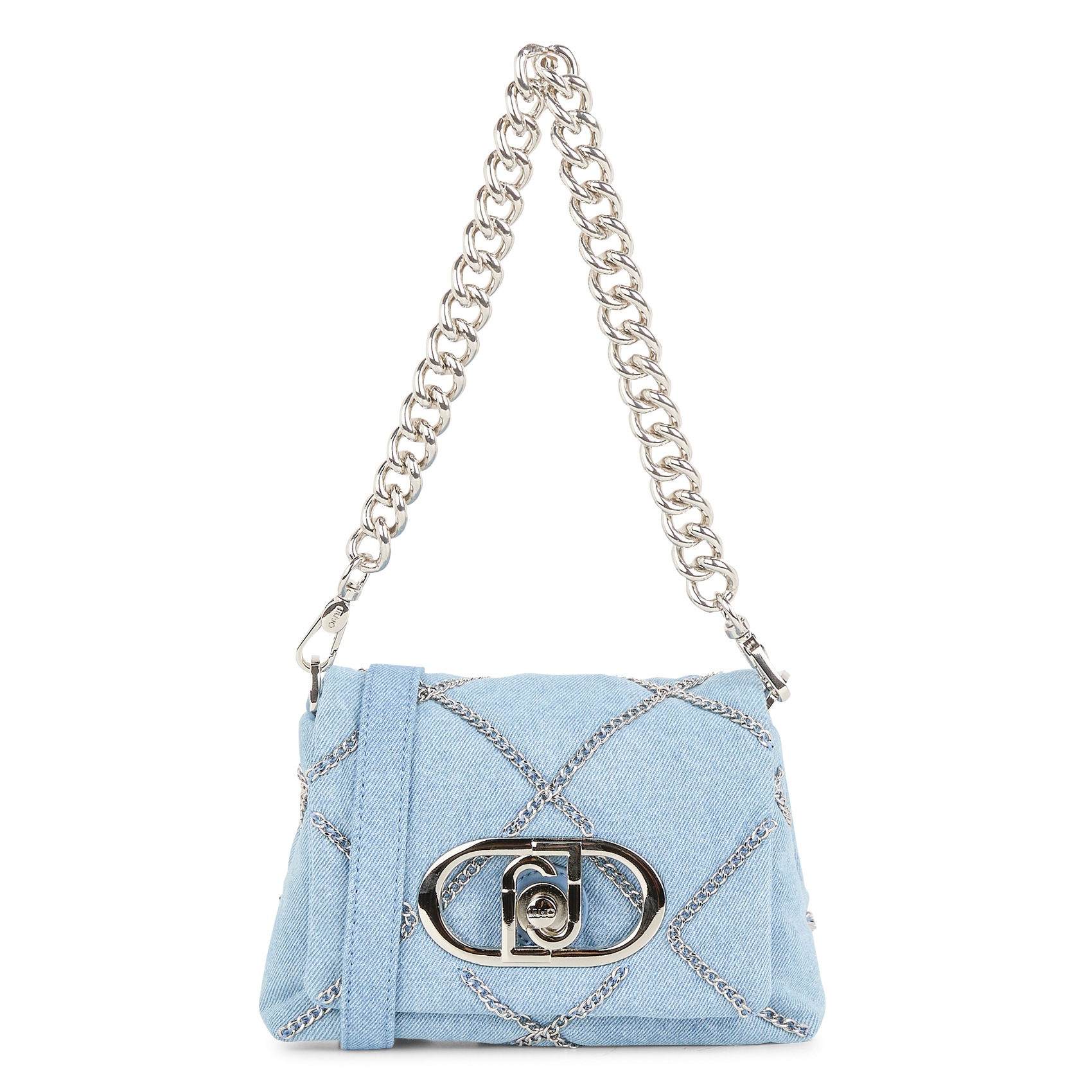 Sac porté épaule en denim avec chaînes | Bleu