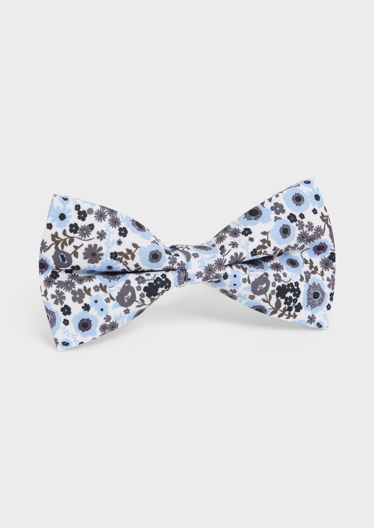 Noeud papillon blanc à motif fleuri kaki et bleu ciel
