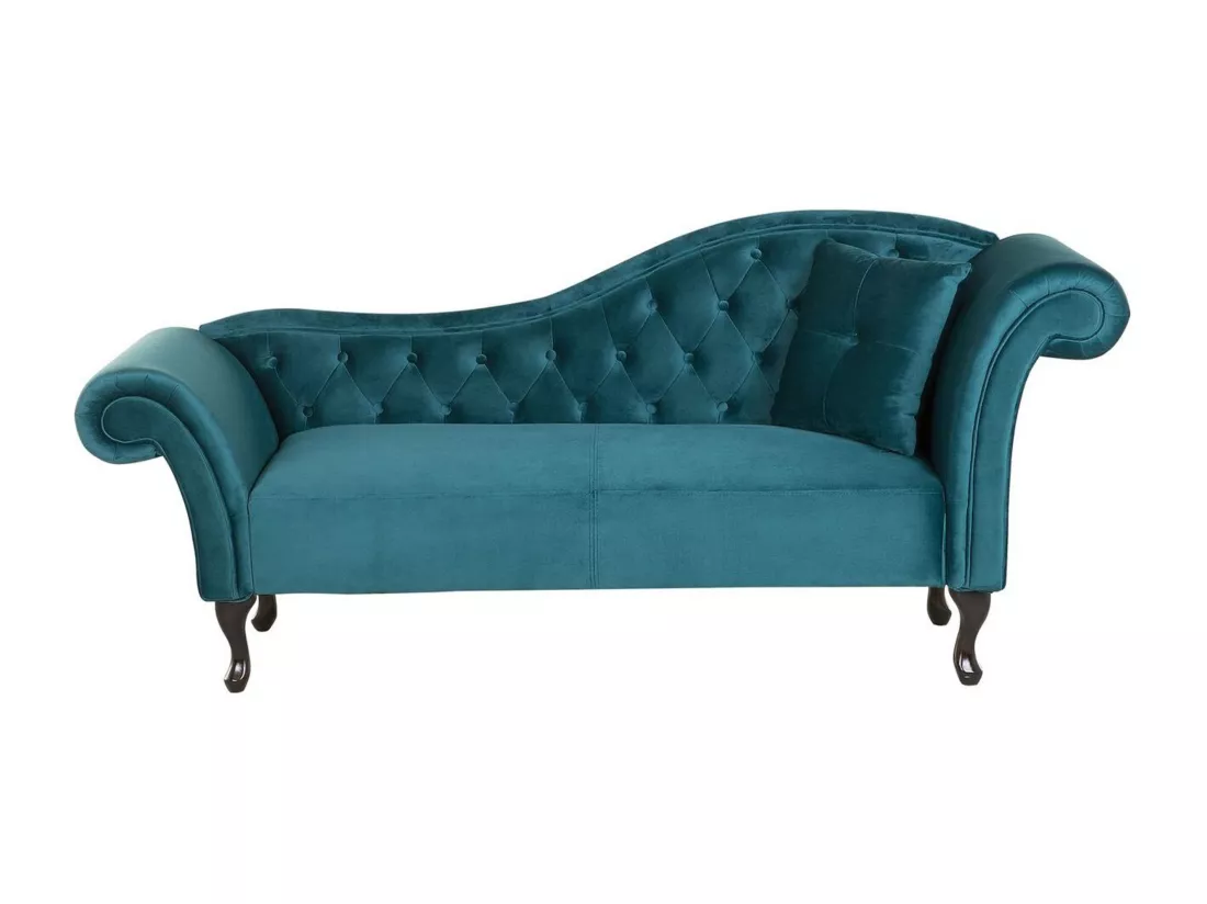 Chaise longue en velours bleu paon côté droit LATTES