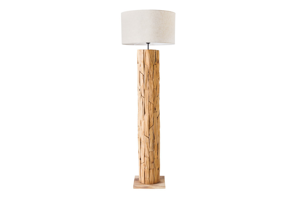 Design Stehlampe ROOTS 160cm Treibholz Leinenschirm beige handmade