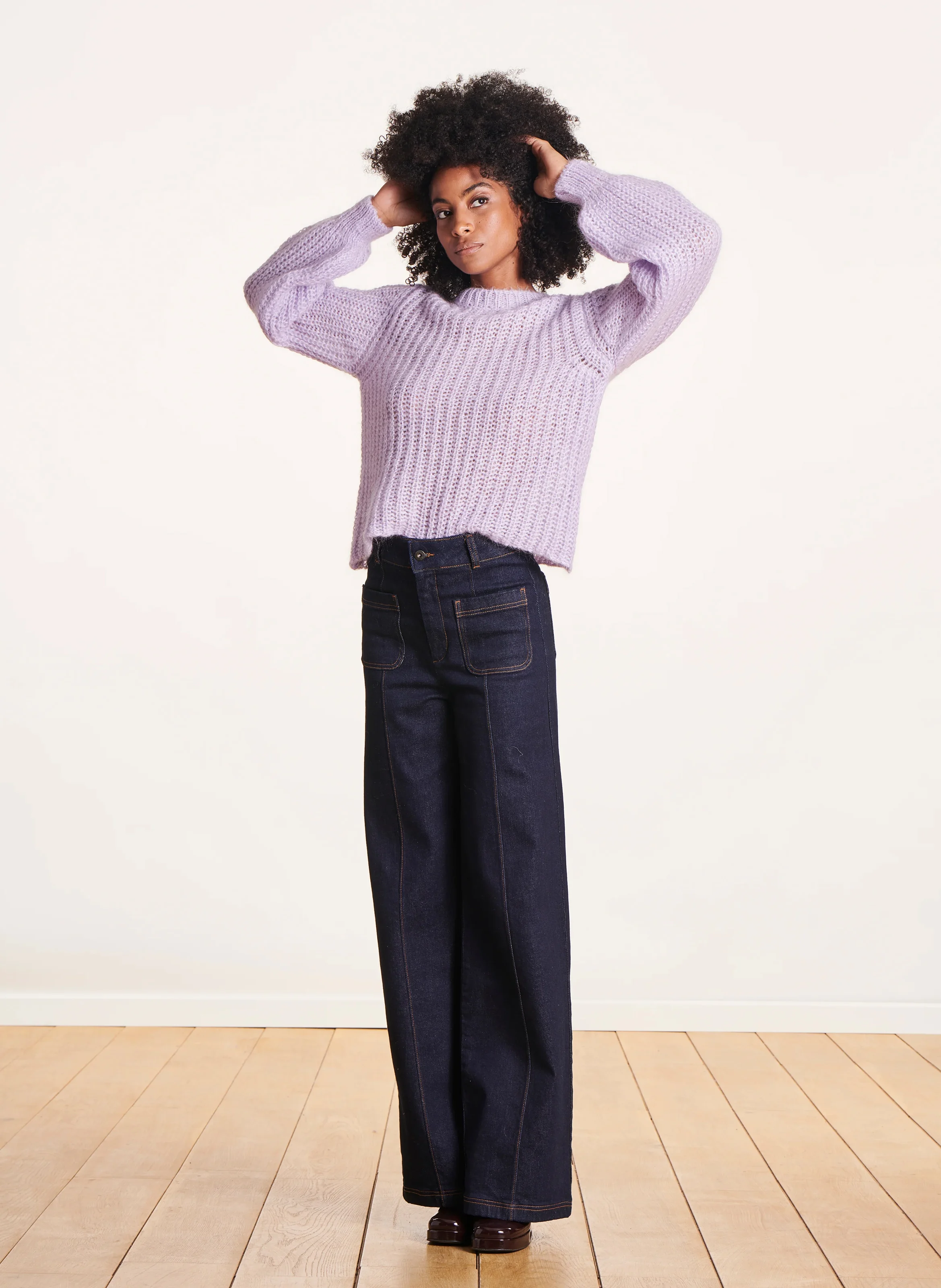 Pull col rond en maille | Violet