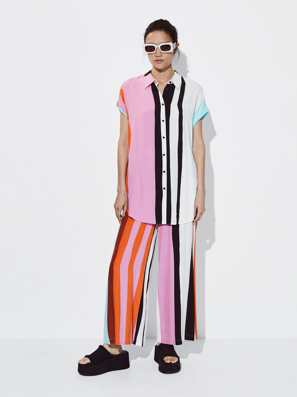 Camisa Fluida Com Raias - Multicor