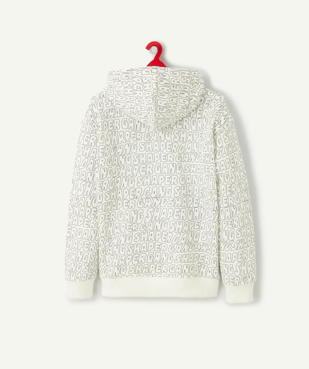 SWEAT À CAPUCHE MIXTE EN FIBRES RECYCLÉES ÉCRU IMPRIMÉ MESSAGES