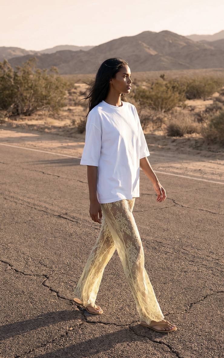 Citron Pantalon Large Transparent En Dentelle
