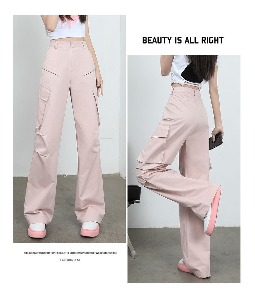 Faiar - High Rise Plain Wide Leg Cargo Pants