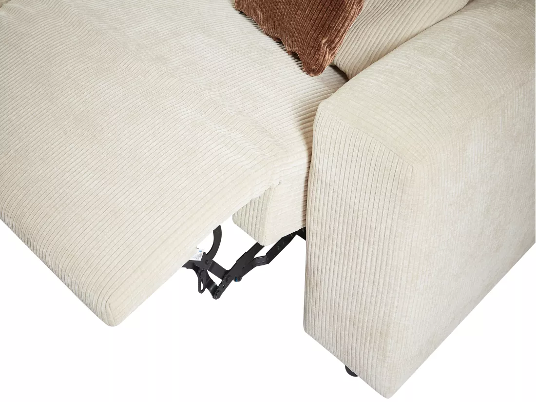 Canapé d'angle gauche relax électrique en velours côtelé beige TIRONO de Maison Céphy