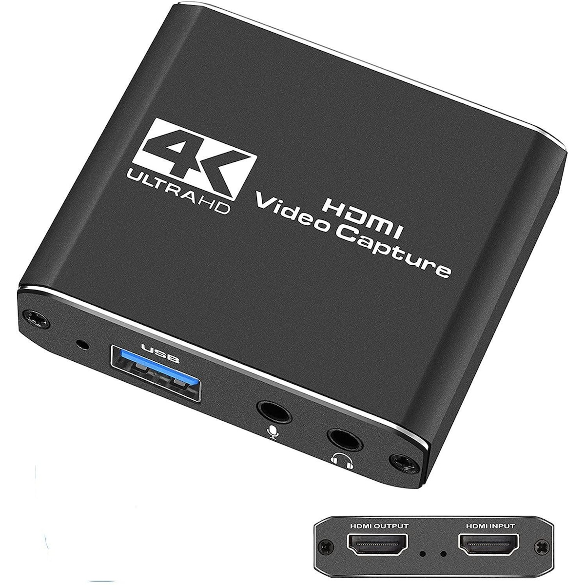 NÖRDIC Videoopptaksadapter HDMI-utgang 4K 30Hz HDMI med sløyfemikrofon og lydutgang HDMI-signalsløyfeutgang