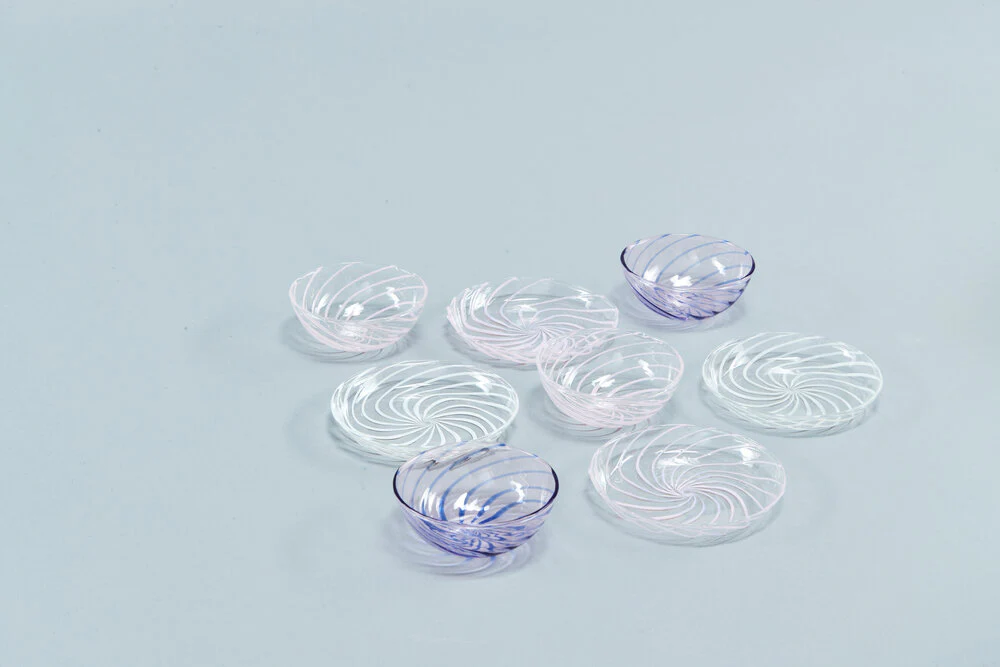 HAY  Spin Bowl, sæt af 2  - Clear with pink stripe