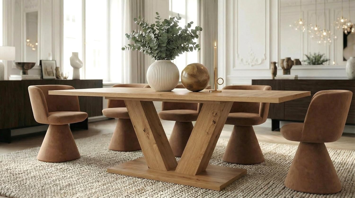 Newroom Esstisch Ausziehbar Wildeiche Esszimmertisch Modern - 150x76x90 cm (BxHxT) - Tisch Küchentisch Speisetisch - Esszimmer Küche Wohnzimmer