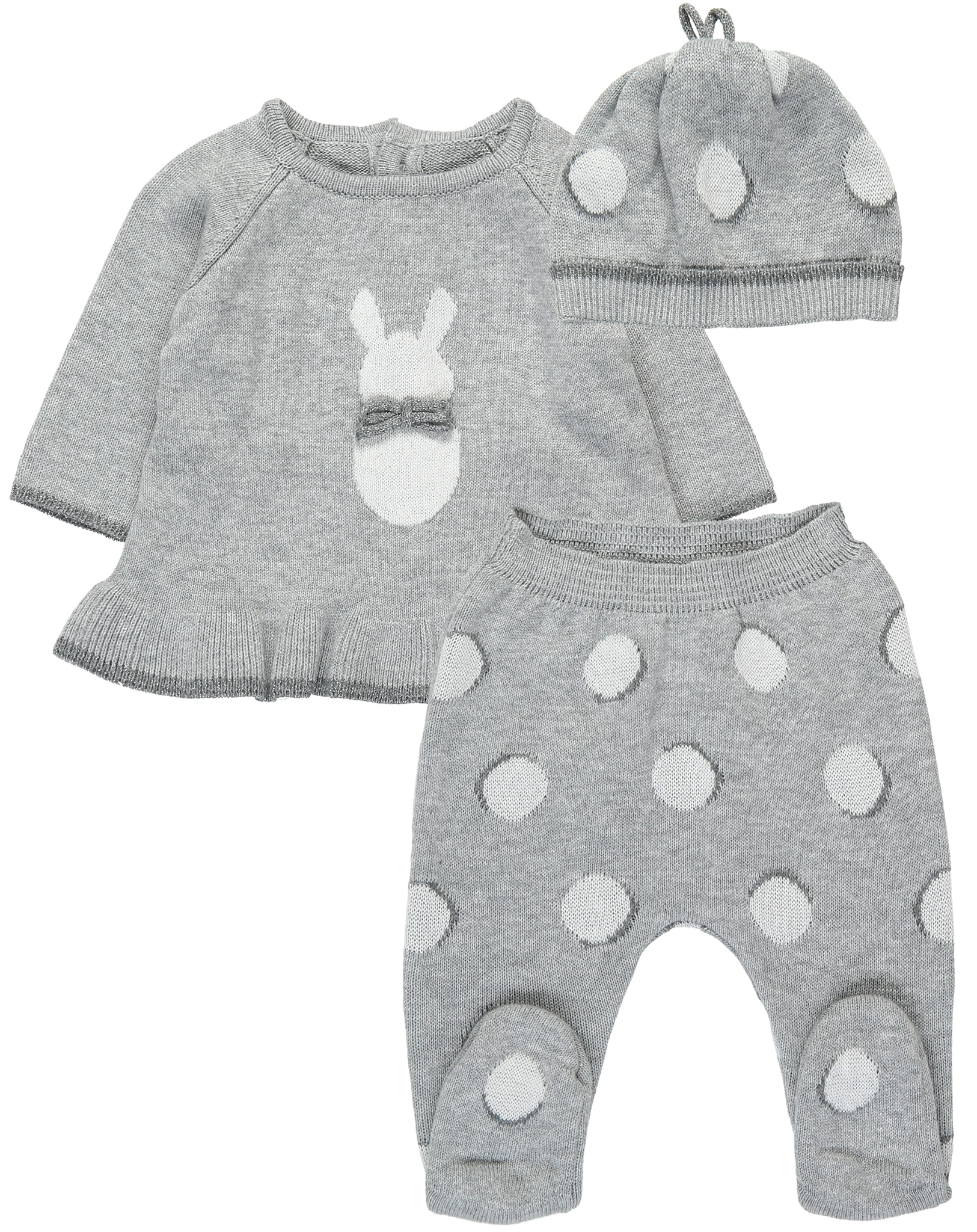 Strickpullover BUNNY 3-teilig in grau meliert