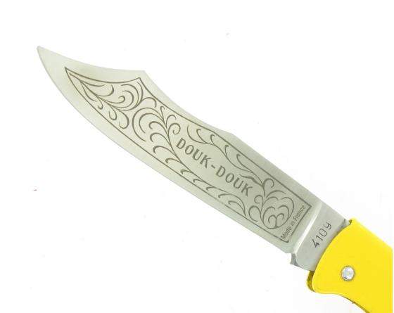 Douk Douk 200 Inox - Manche Acier Couleur JAUNE - GAINE CUIR Couteau de poche Le Thiers par Cognet Douk Douk