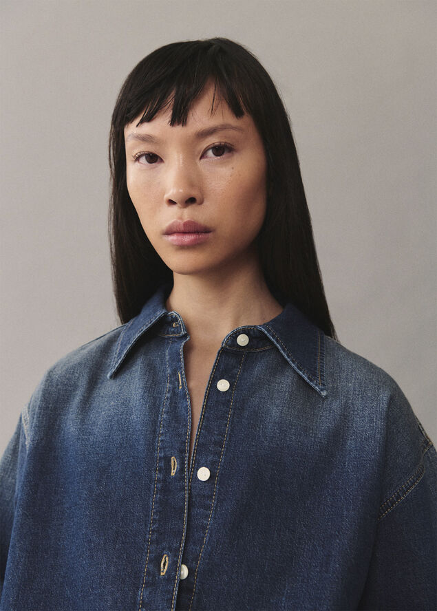 MANGO Oversized denim shirt Open blue