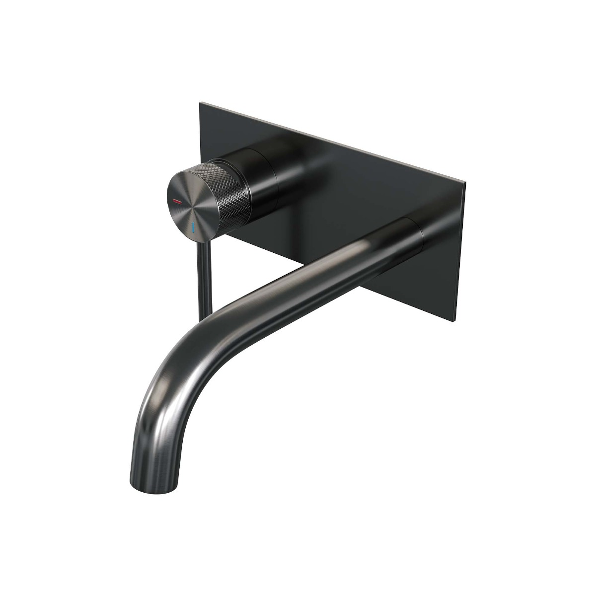 Brauer Gunmetal Carving inbouw wastafelkraan plaat met gebogen uitloop, lange handgreep en ColdStart gunmetal geborsteld PVD links